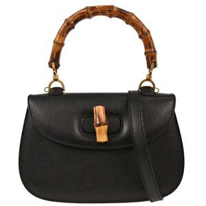 Gucci Black Pigskin Bamboo 2way Handbag 000.926.0633 154251